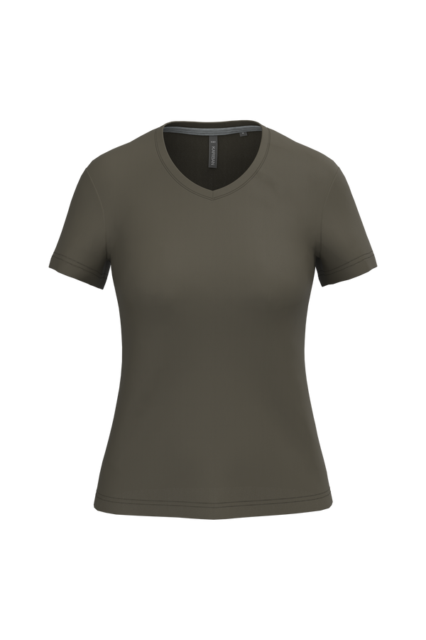 T-Shirt de Senhora Manga Curta Decote em V Atenas (1/2)-Dark Khaki-S-RAG-Tailors-Fardas-e-Uniformes-Vestuario-Pro