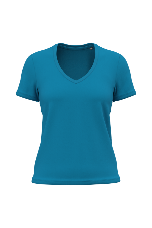 T-shirt Decote V Senhora Algodão Biológico-Azul Tropical-XS-RAG-Tailors-Fardas-e-Uniformes-Vestuario-Pro