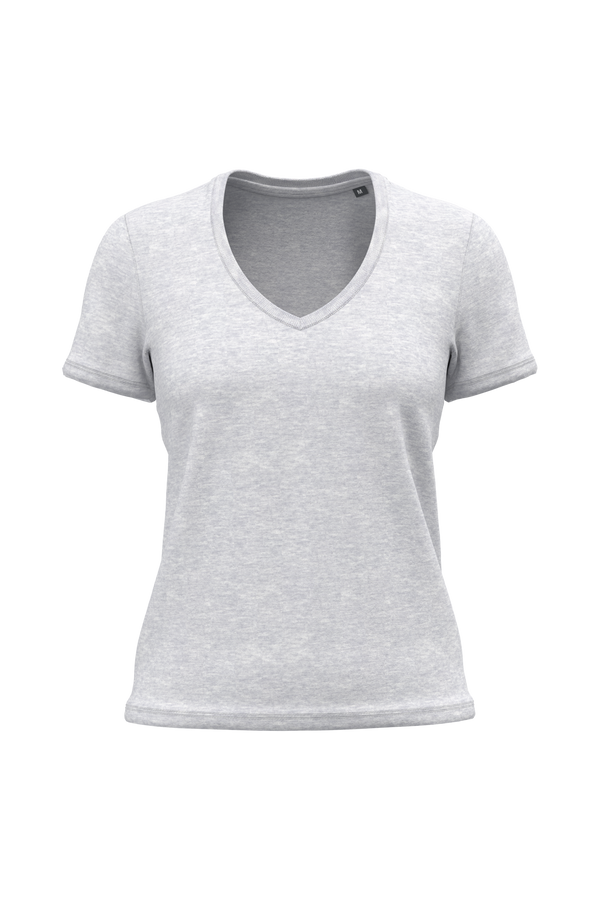 T-shirt Decote V Senhora Algodão Biológico-Cinzento Cinza Mesclado-XS-RAG-Tailors-Fardas-e-Uniformes-Vestuario-Pro