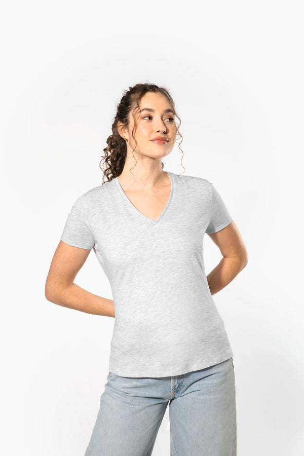 T-shirt Decote V Senhora Algodão Biológico-RAG-Tailors-Fardas-e-Uniformes-Vestuario-Pro