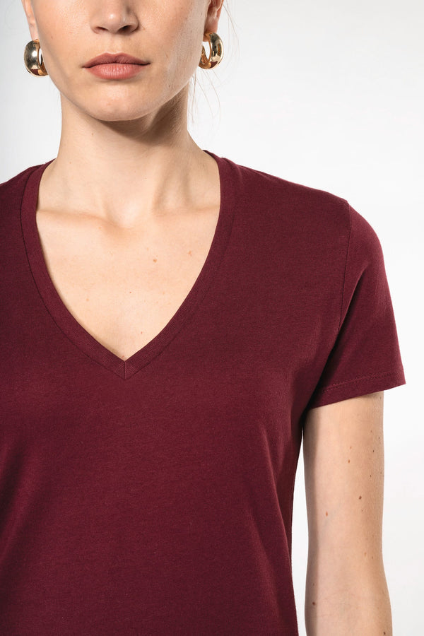 T-shirt Decote V Senhora Algodão Biológico-RAG-Tailors-Fardas-e-Uniformes-Vestuario-Pro
