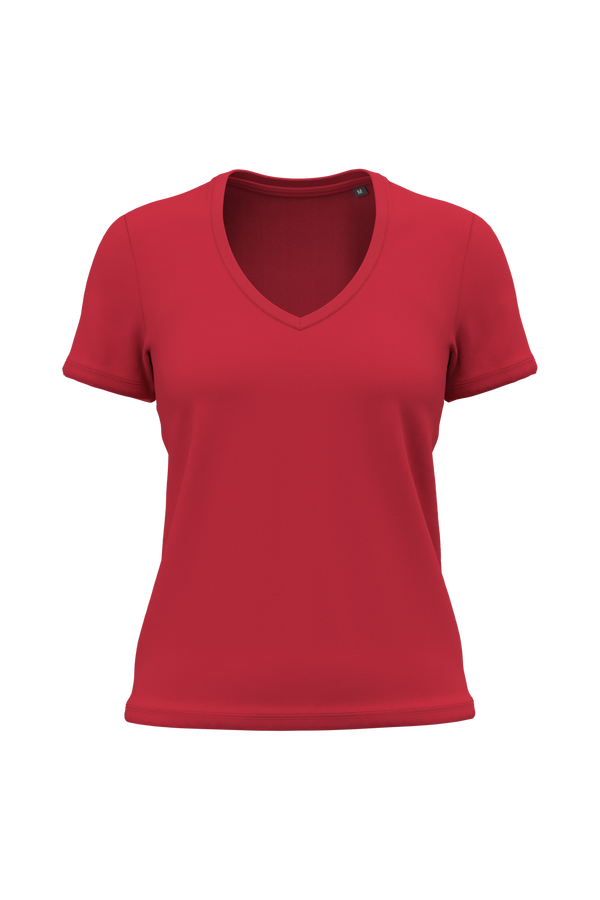 T-shirt Decote V Senhora Algodão Biológico-Vermelho-XS-RAG-Tailors-Fardas-e-Uniformes-Vestuario-Pro
