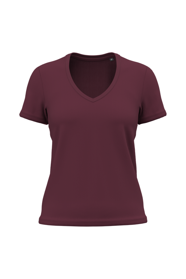 T-shirt Decote V Senhora Algodão Biológico-Vinho-XS-RAG-Tailors-Fardas-e-Uniformes-Vestuario-Pro