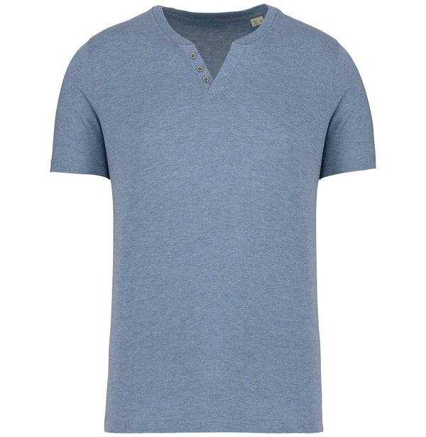 T-shirt Henley de homem - 140 g-Cool blue heather-S-RAG-Tailors-Fardas-e-Uniformes-Vestuario-Pro