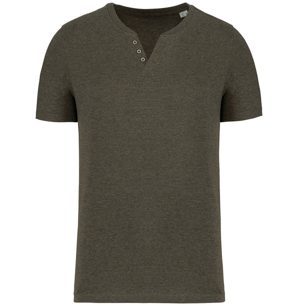 T-shirt Henley de homem - 140 g-Organic khaki heather-S-RAG-Tailors-Fardas-e-Uniformes-Vestuario-Pro