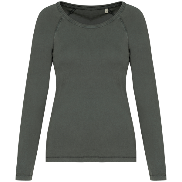 T-shirt Manga Comprida Raglan Senhora em Algodão Biológico-Cáqui Orgânico Lavado-XS-RAG-Tailors-Fardas-e-Uniformes-Vestuario-Pro