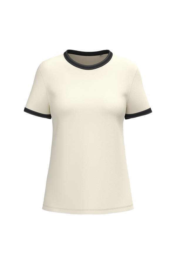 T-shirt Ringer Eco-responsável com Contrastes e Aspeto Lavado Senhora-Marfim / Preto Lavado-XS-RAG-Tailors-Fardas-e-Uniformes-Vestuario-Pro