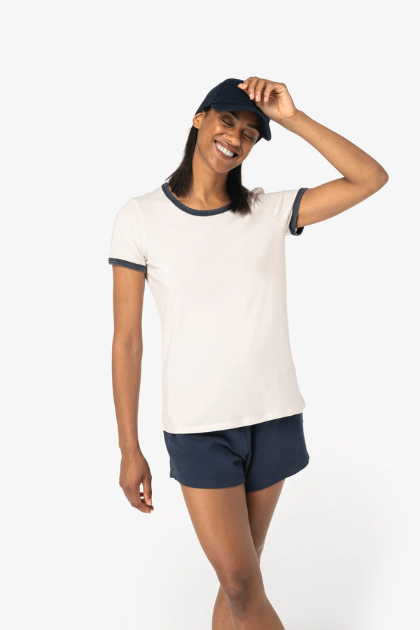 T-shirt Ringer Eco-responsável com Contrastes e Aspeto Lavado Senhora-RAG-Tailors-Fardas-e-Uniformes-Vestuario-Pro