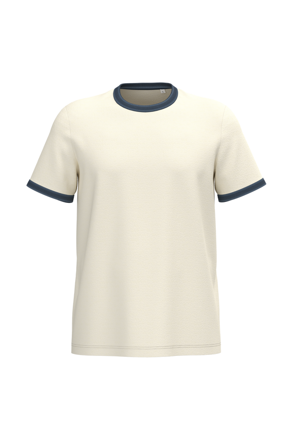 T-shirt Ringer Eco-responsável de Homem com Contrastes e Aspeto Lavado-Marfim / Azul Marinho Lavado-S-RAG-Tailors-Fardas-e-Uniformes-Vestuario-Pro