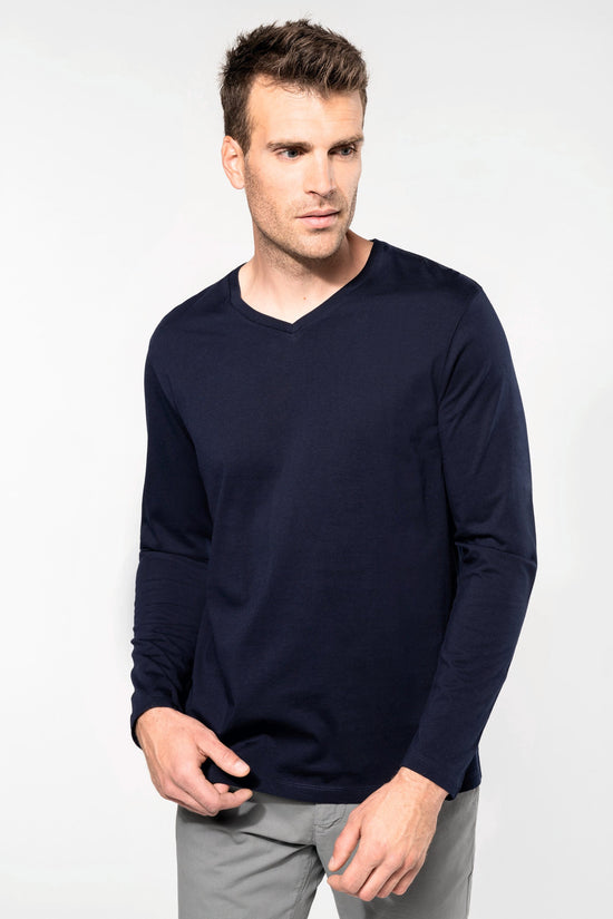T-shirt Supima® decote V de manga comprida de homem-RAG-Tailors-Fardas-e-Uniformes-Vestuario-Pro