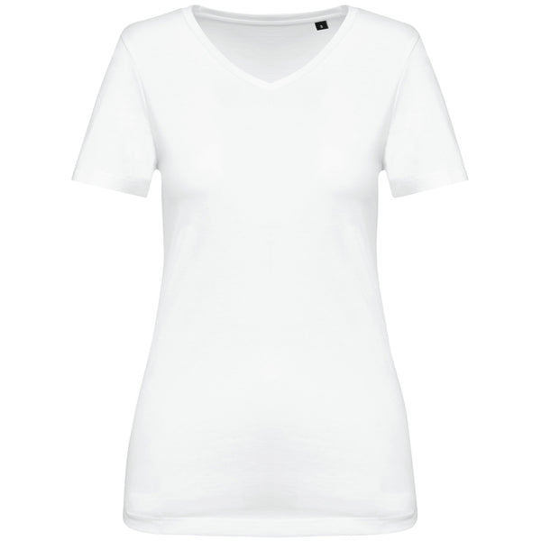 T-shirt Supima® decote V de manga curta de senhora-White-XS-RAG-Tailors-Fardas-e-Uniformes-Vestuario-Pro