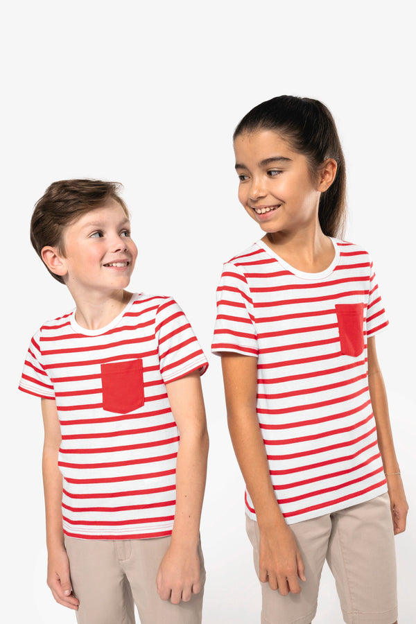 T-shirt às Riscas de Criança Estilo Marinheiro de Manga Curta com Bolso-RAG-Tailors-Fardas-e-Uniformes-Vestuario-Pro