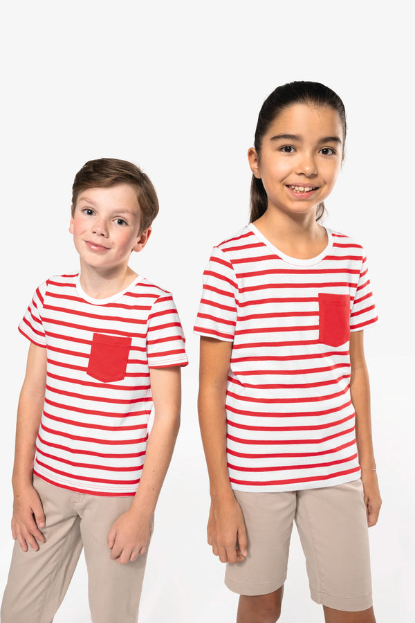 T-shirt às Riscas de Criança Estilo Marinheiro de Manga Curta com Bolso-RAG-Tailors-Fardas-e-Uniformes-Vestuario-Pro