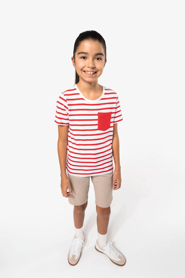T-shirt às Riscas de Criança Estilo Marinheiro de Manga Curta com Bolso-RAG-Tailors-Fardas-e-Uniformes-Vestuario-Pro