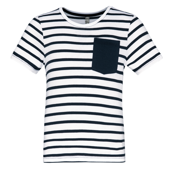 T-shirt às Riscas de Criança Estilo Marinheiro de Manga Curta com Bolso-Riscas Branco / Azul Marinho-4/6 Anos-RAG-Tailors-Fardas-e-Uniformes-Vestuario-Pro