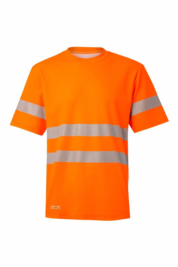 T-shirt de Algodão de Alta Visibilidade com Faixas Segmentadas-Laranja Fluorescente - 19-S-RAG-Tailors-Fardas-e-Uniformes-Vestuario-Pro