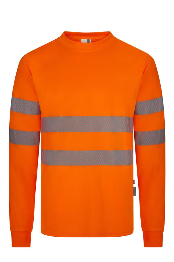 T-shirt de Alta Visibilidade em Poliéster Reciclado de Manga Comprida com Faixas Refletoras Segmentadas-Laranja Fluorescente - 19-XS-RAG-Tailors-Fardas-e-Uniformes-Vestuario-Pro