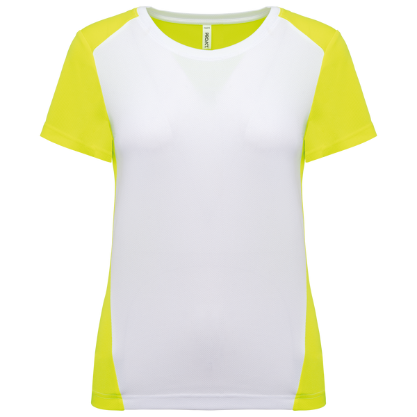 T-shirt de Desporto Bicolor Senhora-Branco / Amarelo Fluorescente-XS-RAG-Tailors-Fardas-e-Uniformes-Vestuario-Pro