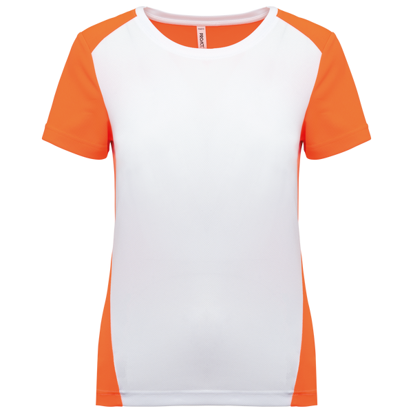 T-shirt de Desporto Bicolor Senhora-Branco / Laranja Fluorescente-XS-RAG-Tailors-Fardas-e-Uniformes-Vestuario-Pro