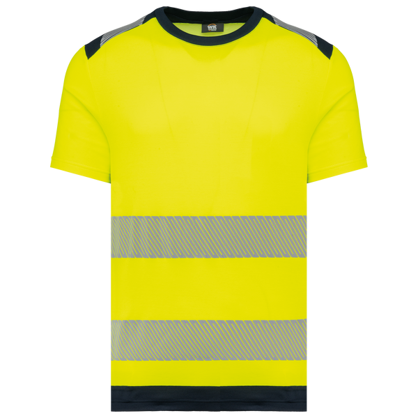 T-shirt de Segurança em Material Reciclado Manga Curta Unissexo-Amarelo Hi Viz / Azul Marinho-XS-RAG-Tailors-Fardas-e-Uniformes-Vestuario-Pro