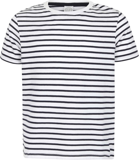 T-shirt de criança às riscas-Branco / Oxford Azul Marinho-5/6-RAG-Tailors-Fardas-e-Uniformes-Vestuario-Pro