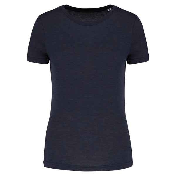 T-shirt de desporto de senhora Triblend com decote redondo-French Navy Heather-XS-RAG-Tailors-Fardas-e-Uniformes-Vestuario-Pro