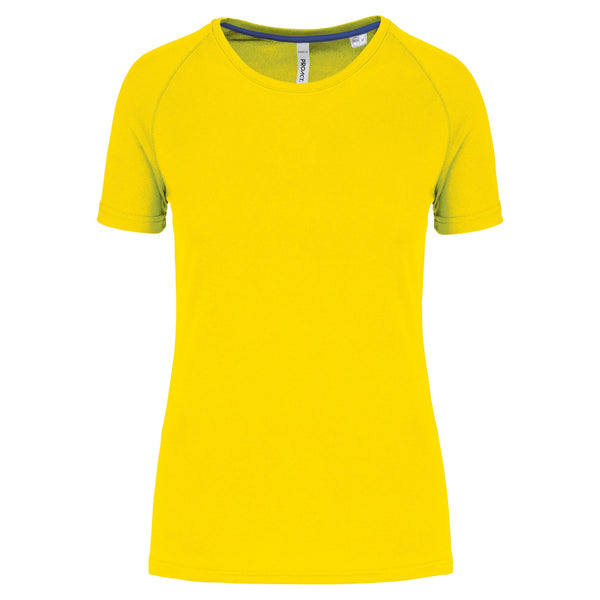 T-shirt de desporto de senhora de material reciclado com decote redondo-Fluorescent Yellow-XS-RAG-Tailors-Fardas-e-Uniformes-Vestuario-Pro