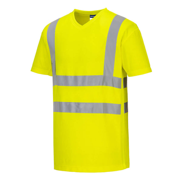 T-shirt de inserções de malha com decote em V-Amarelo-S-RAG-Tailors-Fardas-e-Uniformes-Vestuario-Pro
