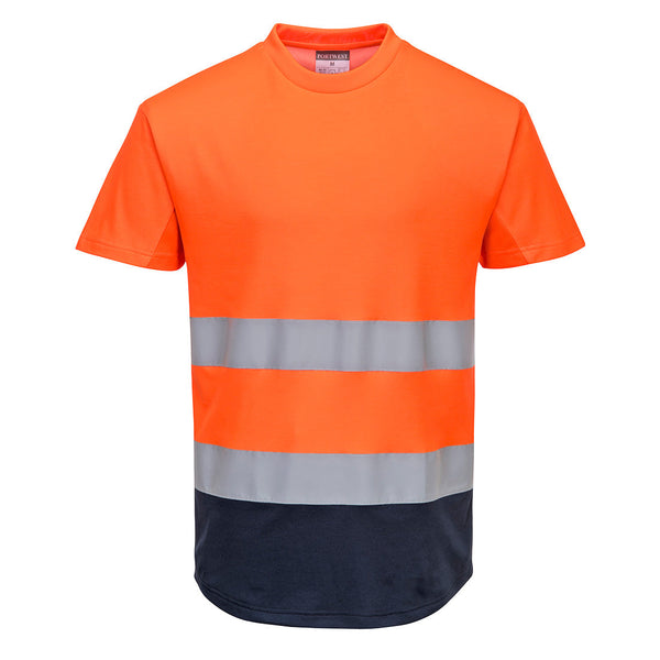 T-shirt de malha em dois tons-Laranja/Marinho-S-RAG-Tailors-Fardas-e-Uniformes-Vestuario-Pro