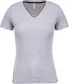 T-shirt de malha piqué de senhora com decote V-Oxford Grey / Azul Marinho / Branco-XS-RAG-Tailors-Fardas-e-Uniformes-Vestuario-Pro