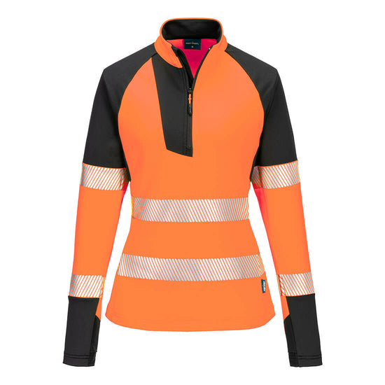 Sweatshirt de alta visibilidade PW3 1/4 fecho para mulher-Laranja/preto-XS-RAG-Tailors-Fardas-e-Uniformes-Vestuario-Pro