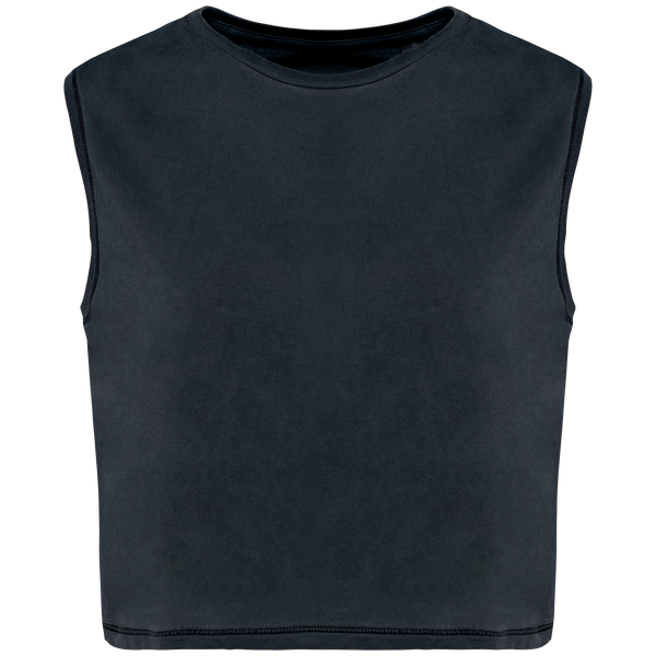 Top Curto Sem Mangas de Senhora em Algodão Biológico-Cinzento Carvão Lavado-XS-RAG-Tailors-Fardas-e-Uniformes-Vestuario-Pro