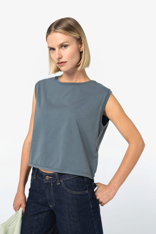 Top Curto Sem Mangas de Senhora em Algodão Biológico-RAG-Tailors-Fardas-e-Uniformes-Vestuario-Pro