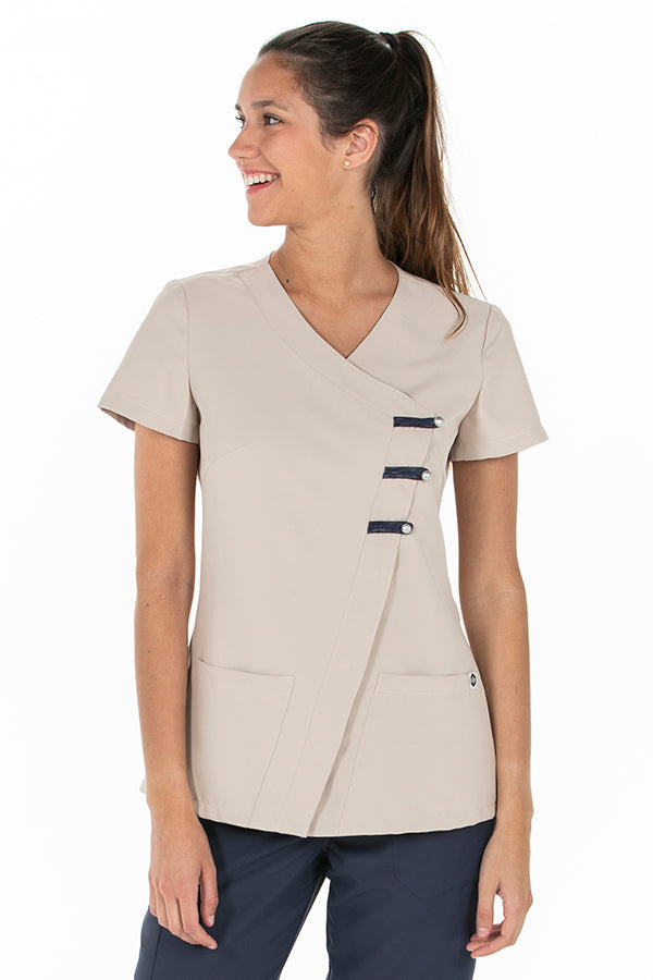 Túnica Azaleia m\curta-Beje- Azul Marinho-XS / (SP)-RAG-Tailors-Fardas-e-Uniformes-Vestuario-Pro