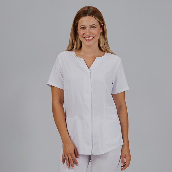 Túnica Dulcinea de Senhora Aberta com Decote em V e Manga Curta-Branco-XS-RAG-Tailors-Fardas-e-Uniformes-Vestuario-Pro