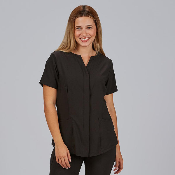Túnica Dulcinea de Senhora Aberta com Decote em V e Manga Curta-Negro-XS-RAG-Tailors-Fardas-e-Uniformes-Vestuario-Pro