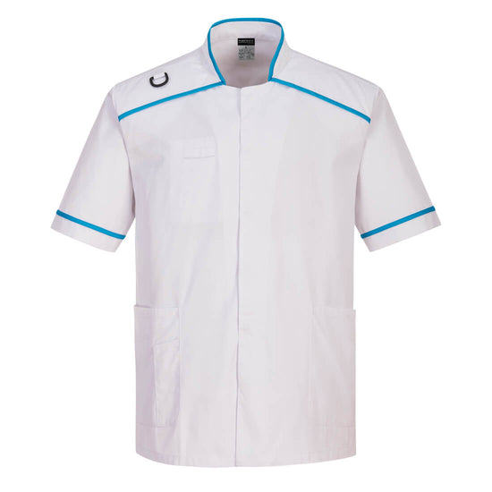 Túnica Médica Masculina-Branco / Aqua-S-RAG-Tailors-Fardas-e-Uniformes-Vestuario-Pro