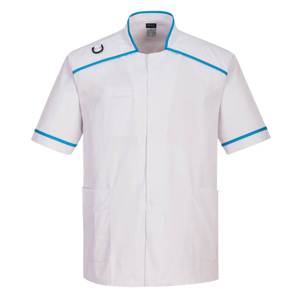 Túnica Médica Masculina-Branco / Aqua-S-RAG-Tailors-Fardas-e-Uniformes-Vestuario-Pro