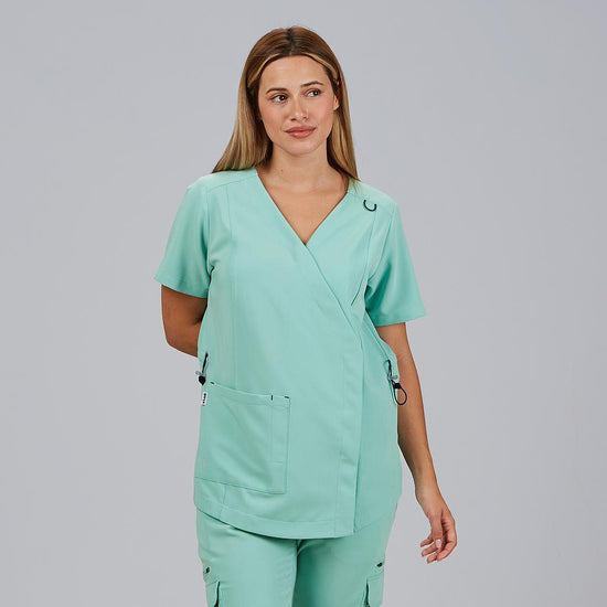 Túnica Mulher Franzido Costas M/C ELIRA-Verde Água - 143-XS-RAG-Tailors-Fardas-e-Uniformes-Vestuario-Pro