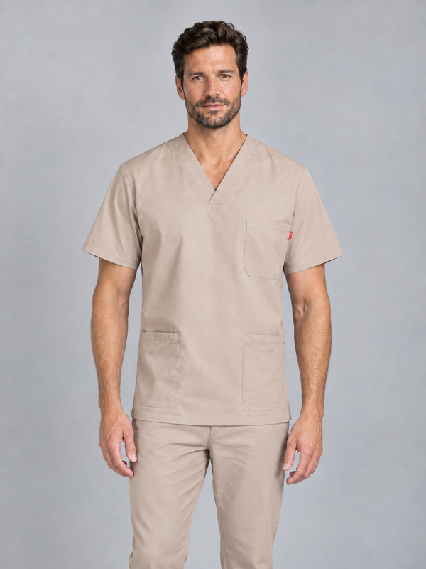 Túnica Unissexo Stretch Manga Curta-Bege-XS-RAG-Tailors-Fardas-e-Uniformes-Vestuario-Pro