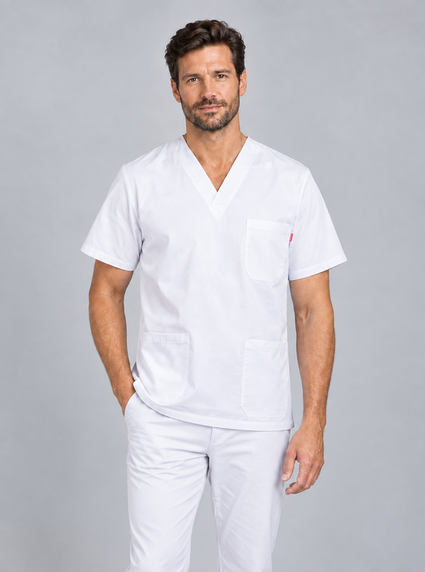 Túnica Unissexo Stretch Manga Curta-Branco-XS-RAG-Tailors-Fardas-e-Uniformes-Vestuario-Pro