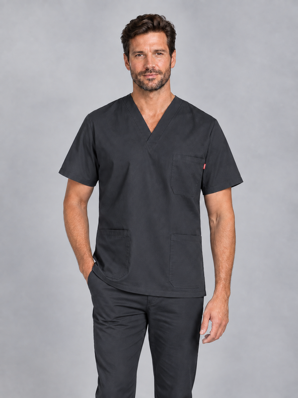 Túnica Unissexo Stretch Manga Curta-Cinza Oscuro-XS-RAG-Tailors-Fardas-e-Uniformes-Vestuario-Pro