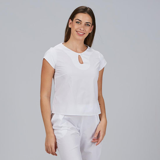 Túnica com Decote Lágrima Manga Curta Petra-Branco - 101-XS-RAG-Tailors-Fardas-e-Uniformes-Vestuario-Pro