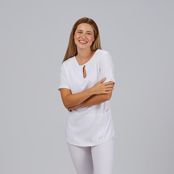 Túnica de Senhora Decote Lágrima Manga Curta Maria-Branco-XS-RAG-Tailors-Fardas-e-Uniformes-Vestuario-Pro