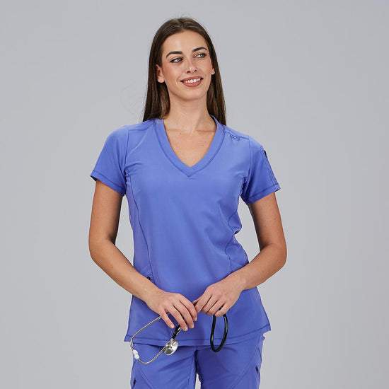 Túnica de Senhora Gola Canelada Manga Curta Nancy-Azul Maya - 169-XS-RAG-Tailors-Fardas-e-Uniformes-Vestuario-Pro