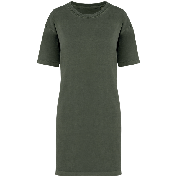 Vestido T-shirt Eco-responsável com Aspeto Lavado Senhora-Cáqui Orgânico Lavado-XS-RAG-Tailors-Fardas-e-Uniformes-Vestuario-Pro