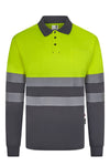 Polo de Trabalho em Poliéster Reciclado Bicolor de Manga Comprida com Fitas Refletoras Segmentadas-Cinza/amarelo Fluorescente - 08/20-XS-RAG-Tailors-Fardas-e-Uniformes-Vestuario-Pro