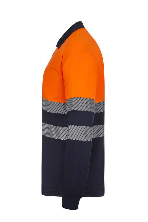 Polo de Trabalho em Poliéster Reciclado Bicolor de Manga Comprida com Fitas Refletoras Segmentadas-RAG-Tailors-Fardas-e-Uniformes-Vestuario-Pro