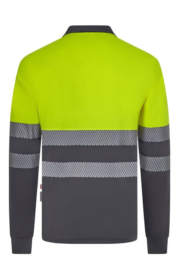 Polo de Trabalho em Poliéster Reciclado Bicolor de Manga Comprida com Fitas Refletoras Segmentadas-RAG-Tailors-Fardas-e-Uniformes-Vestuario-Pro