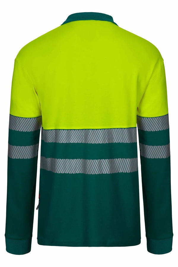 Polo de Algodão Bicolor Manga Comprida de Alta Visibilidade com Faixas Segmentadas-RAG-Tailors-Fardas-e-Uniformes-Vestuario-Pro